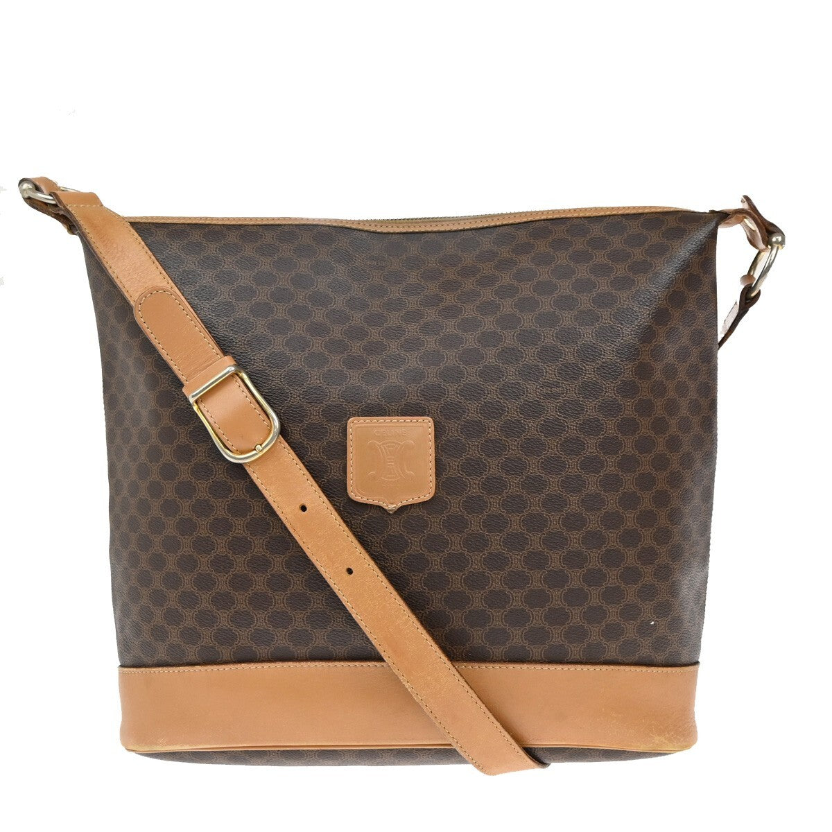 CELINE Logo Macadam Pattern Hand Bag PVC Leather Brown GHW Made in Italy 04EE149