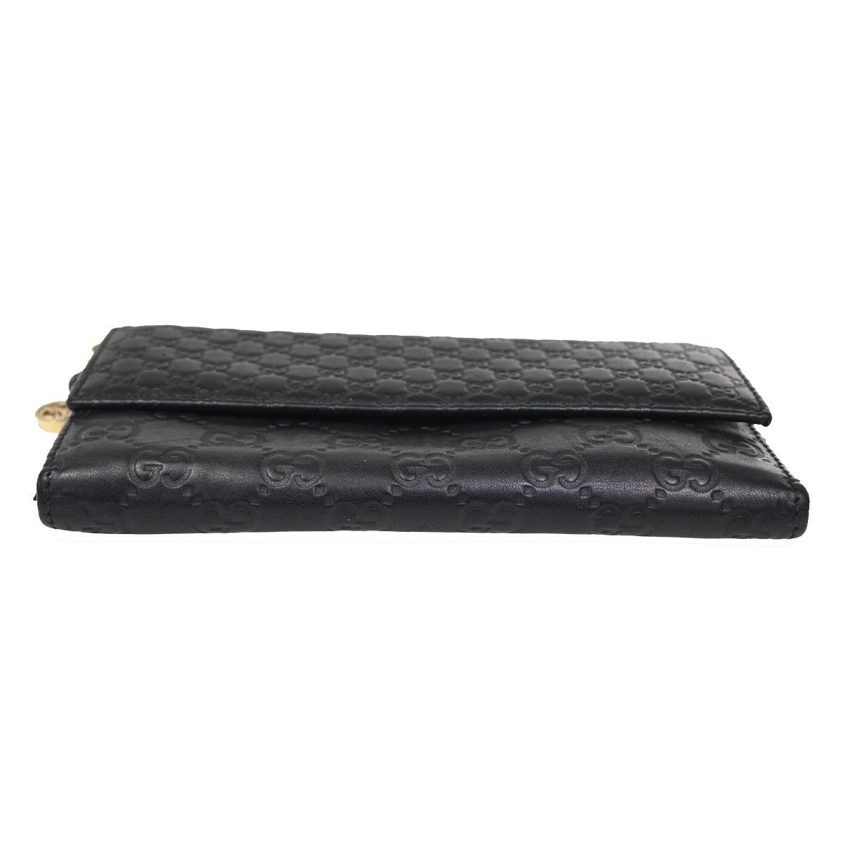 GUCCI Logo Micro Guccissima GG Pattern Long Wallet Leather Black GHW 32KC169