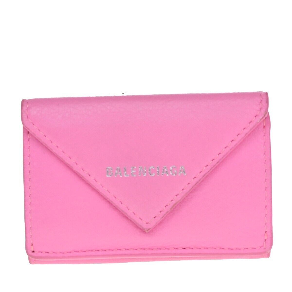 BALENCIAGA Logo Paper Mini Trifold Wallet Purse Leather Pink SHW Italy 62KA225