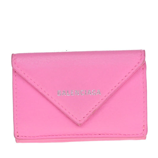 BALENCIAGA Logo Paper Mini Trifold Wallet Purse Leather Pink SHW Italy 62KA225