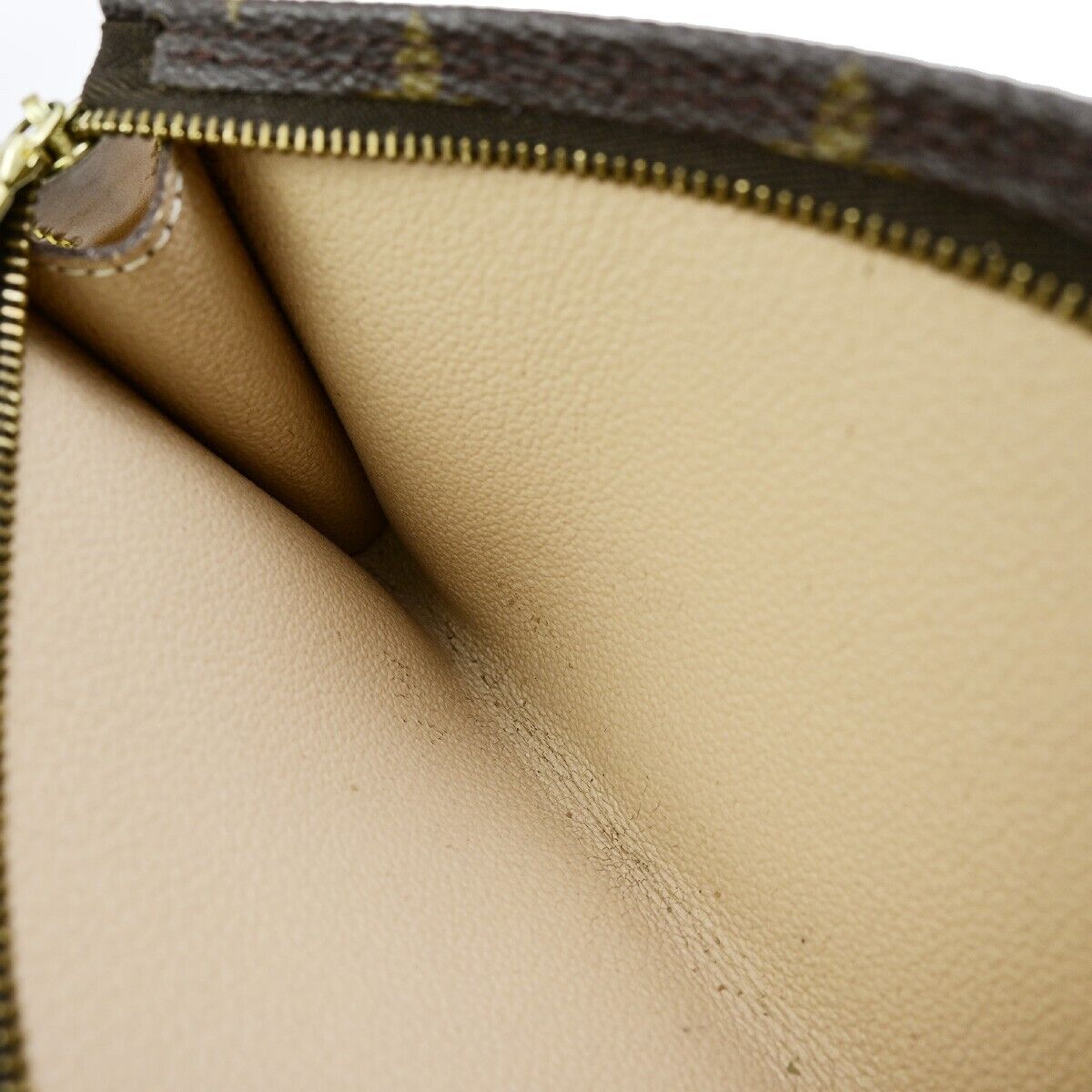 LOUIS VUITTON LV Logo Bucket GM Pouch Bag Monogram Leather Brown Gold 02ED153