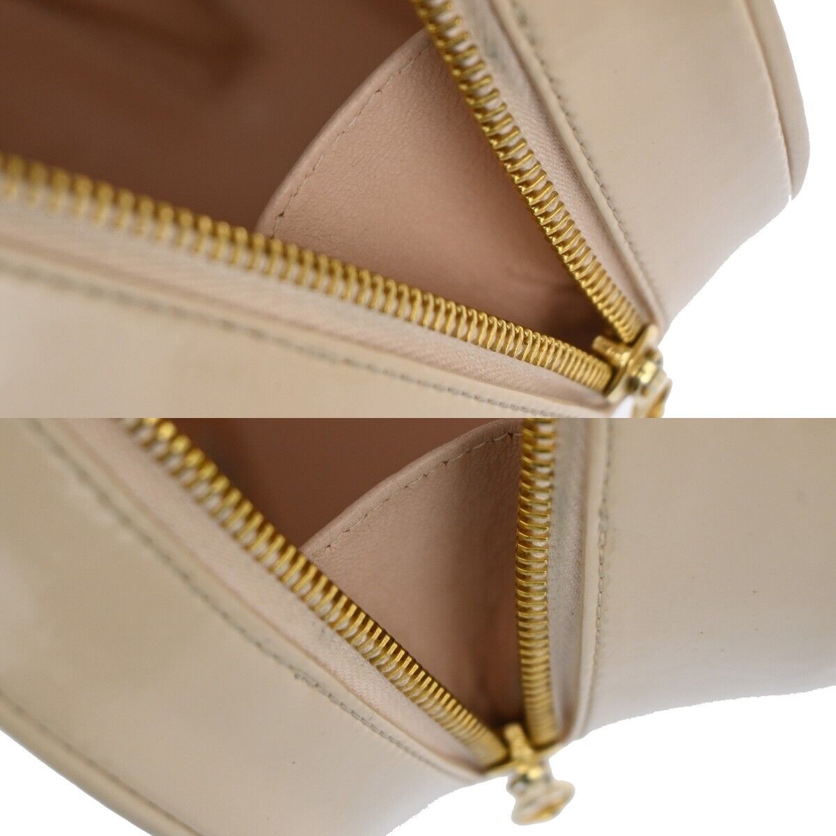 CHANEL CC Matelasse Round Vanity Chain Hand Bag Patent Leather Beige 6600LC414