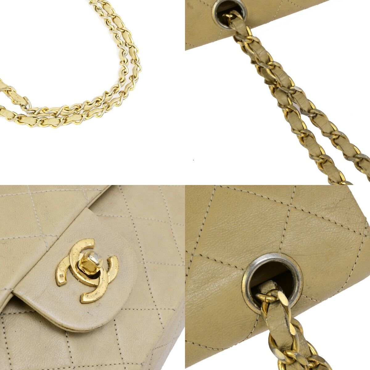 CHANEL CC Matelasse 25 Double Flap Chain Shoulder Bag Leather Beige GHW 636FB329