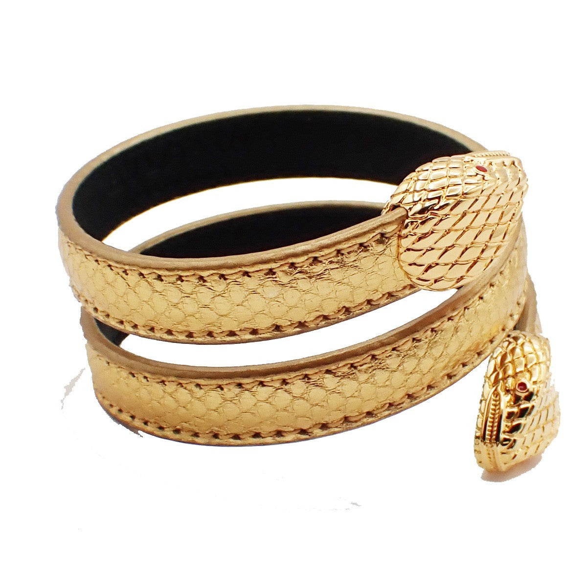 BVLGARI Serpenti Forever Bracelet Twin Head Snake Leather Gold 31RL245