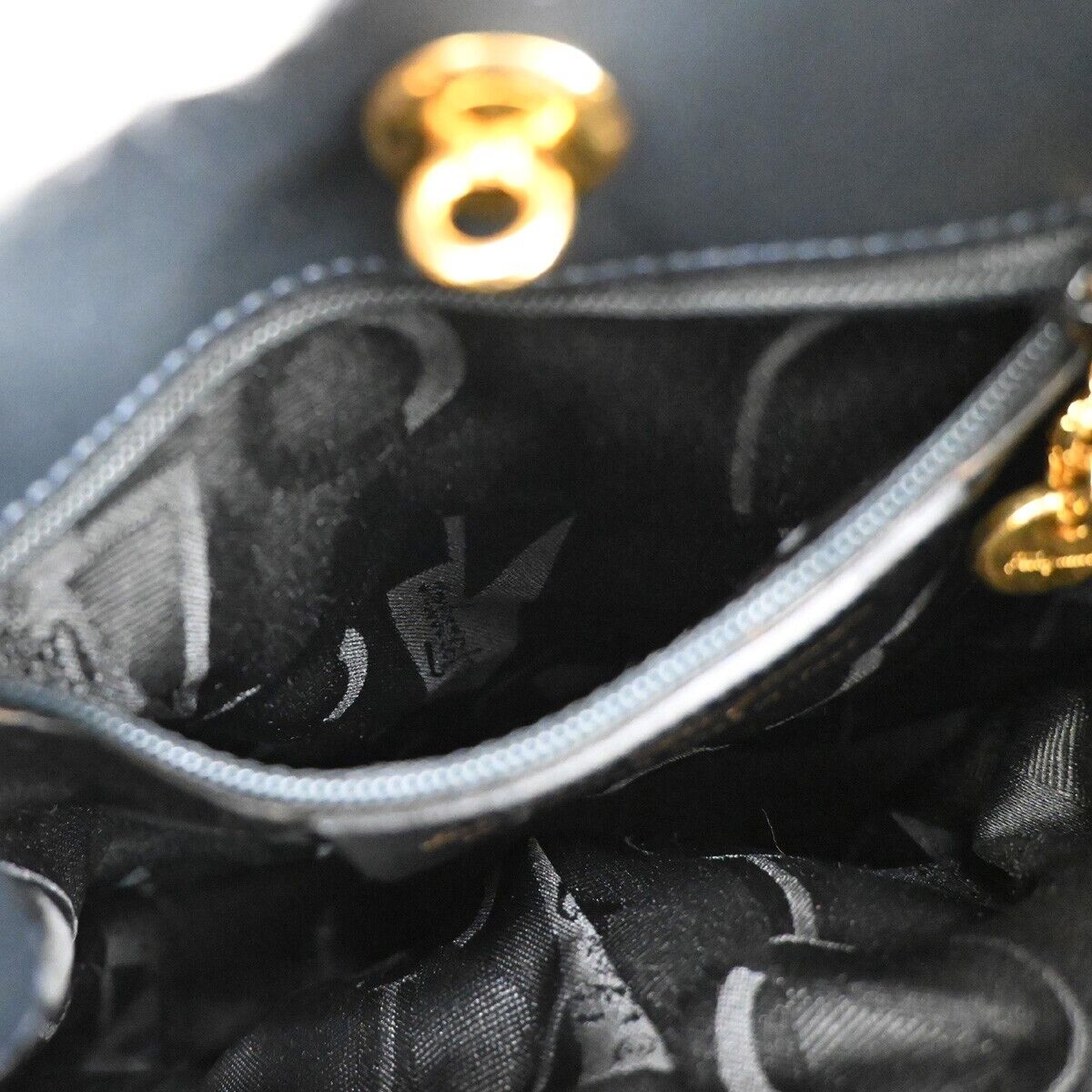 SALVATORE FERRAGAMO Vara Chain Backpack Bag Canvas Leather Navy Blue GHW 68YD430