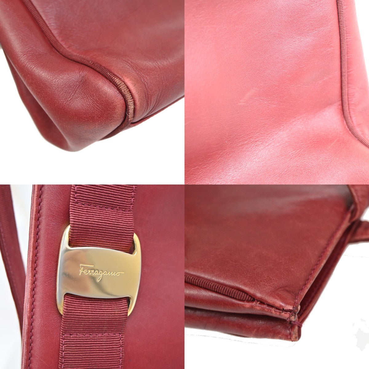 SALVATORE FERRAGAMO Vara Bow Shoulder Bag Leather Red GHW Italy 01DA229