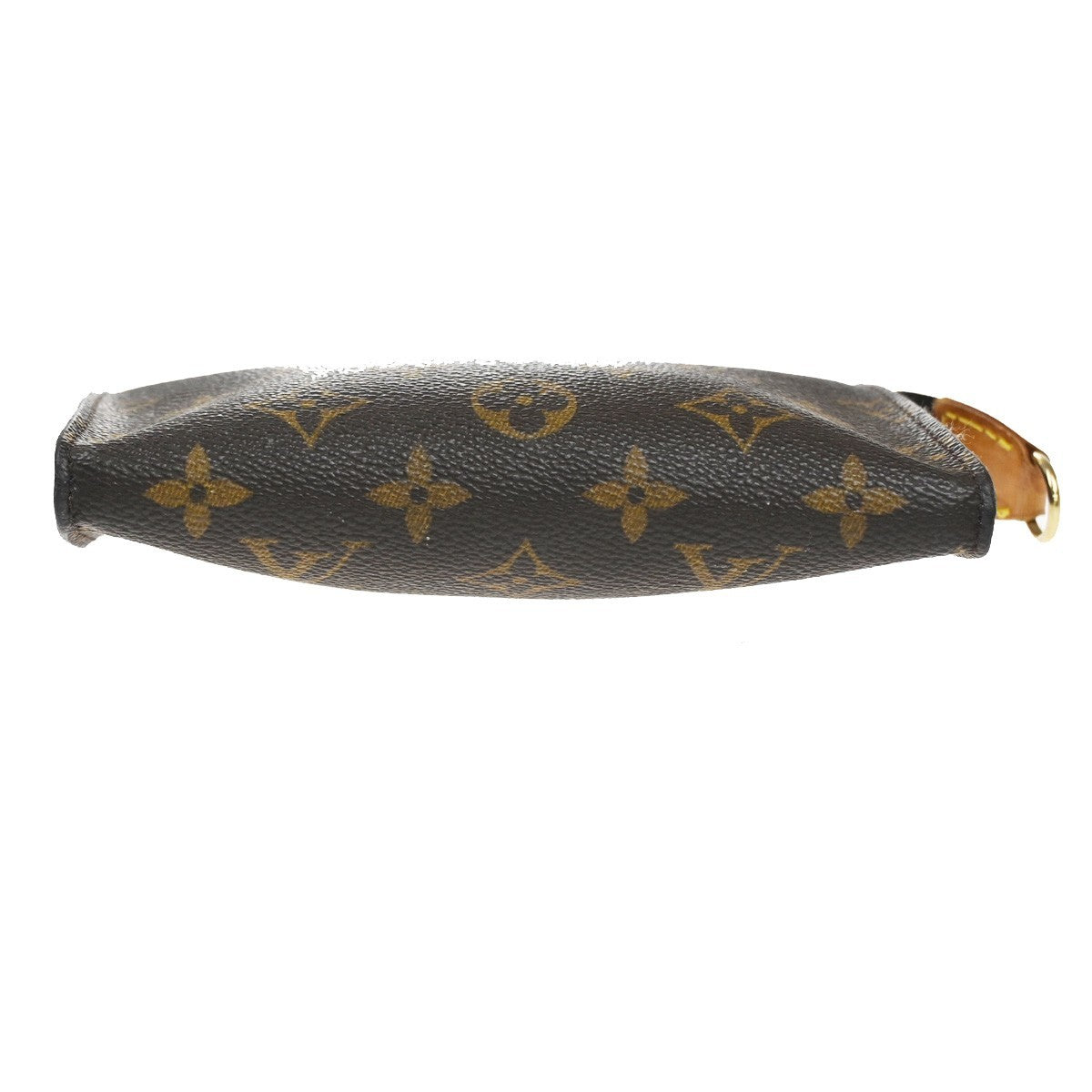 LOUIS VUITTON LV Logo Bucket PM Pouch Bag Monogram Leather Brown Gold 05KC984