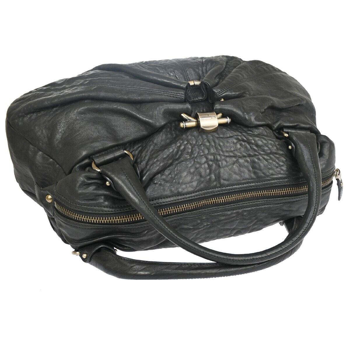 SALVATORE FERRAGAMO Logo Gancini Shoulder Tote Bag Leather Black  Italy 68DA065