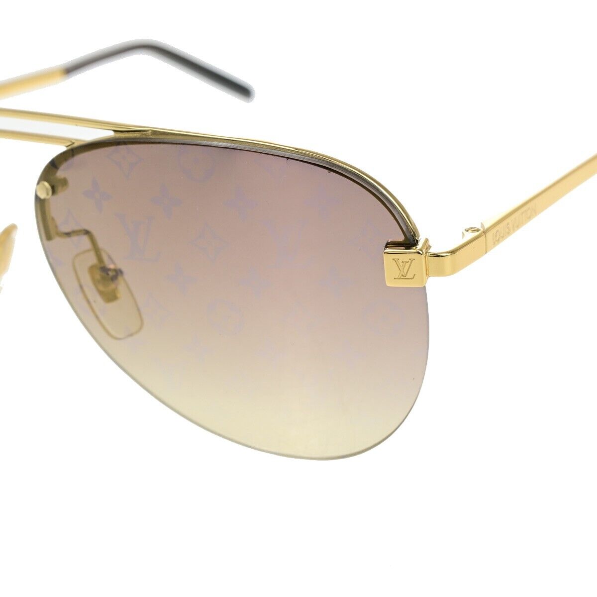 LOUIS VUITTON Clockwise Sunglasses Eye Wear Monogram Metal Gold Z1020E 81YG537