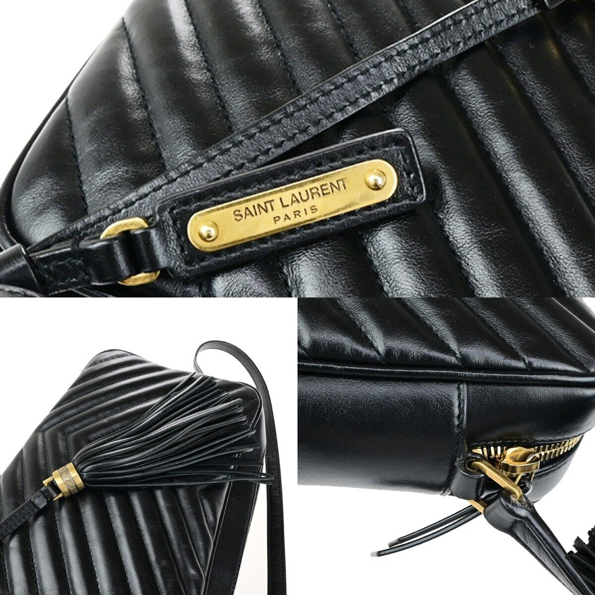 SAINT LAURENT YSL Logo Lou Tassel Shoulder Bag Leather Black GHW Italy 638RK536