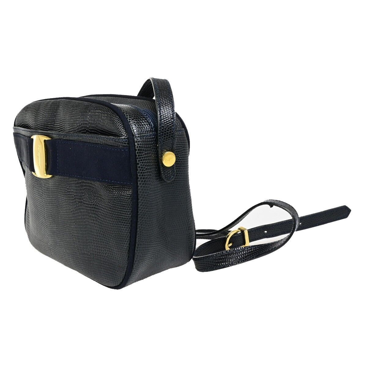 SALVATORE FERRAGAMO Vara Mini Shoulder Bag Embossing Leather Blue 69FB072