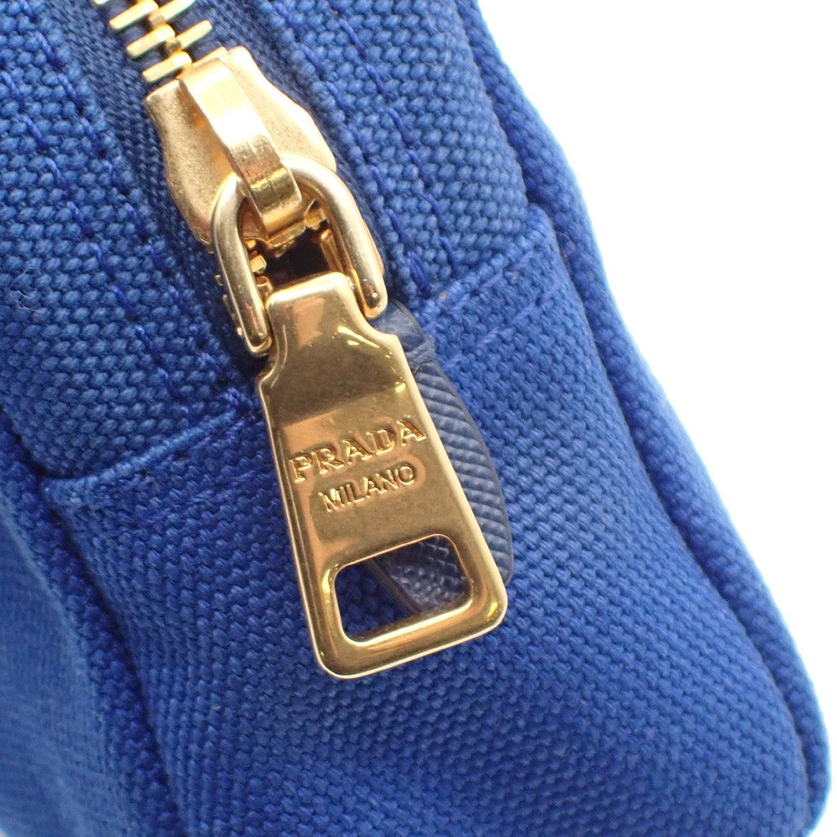 PRADA LOGO Mini Pouch Bag Canvas Blue Gold Italy 63AA135