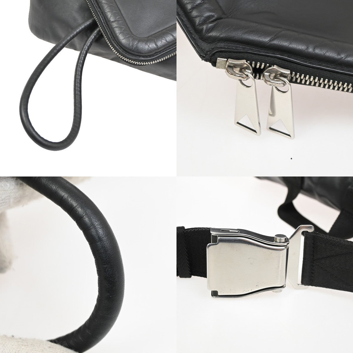 BOTTEGA VENETA Logo Beak Belt Waist Bag Leather Black SHW Italy 50RL603