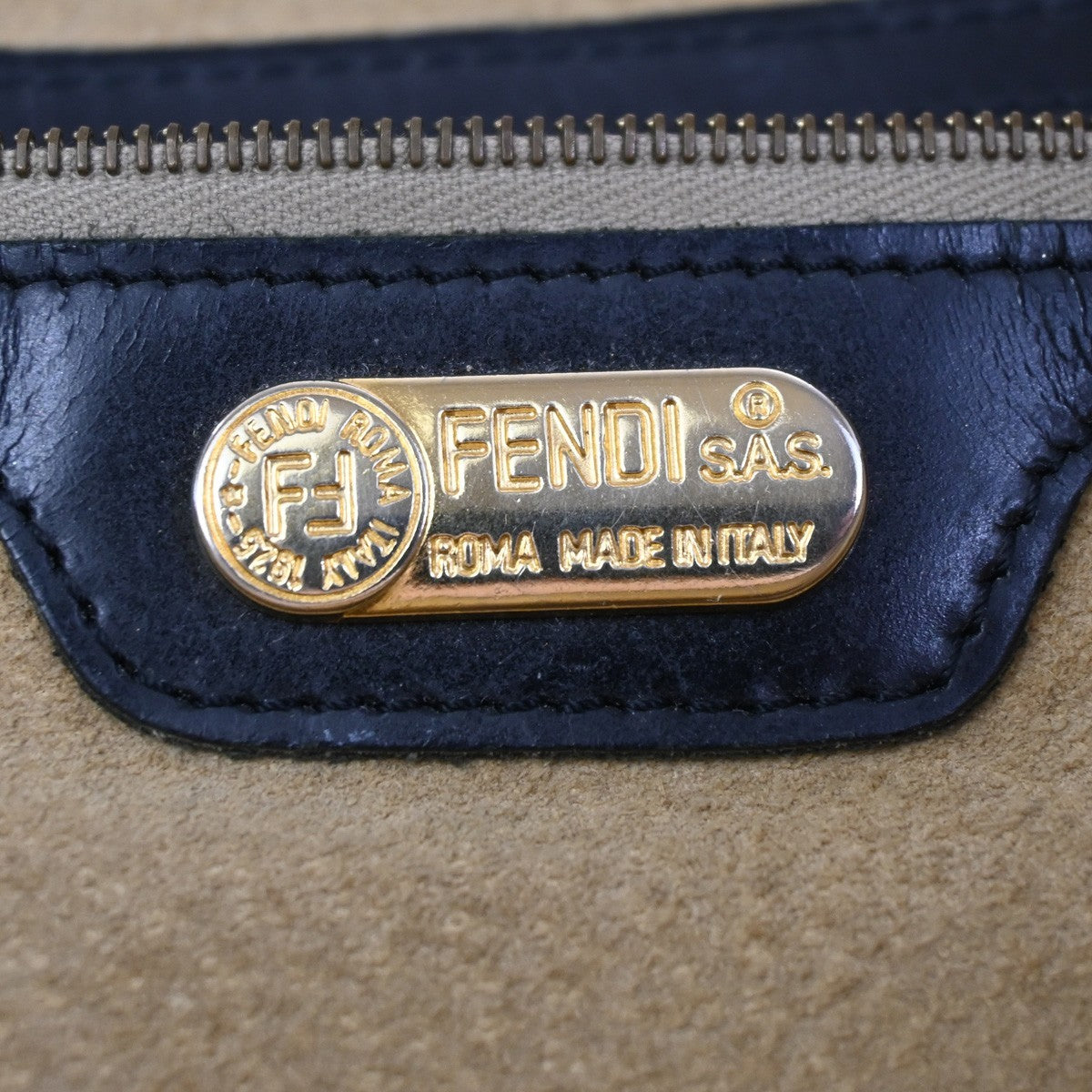 FENDI Zucca Hand Bag Nylon Leather Brown Black GHW Italy 68KC918