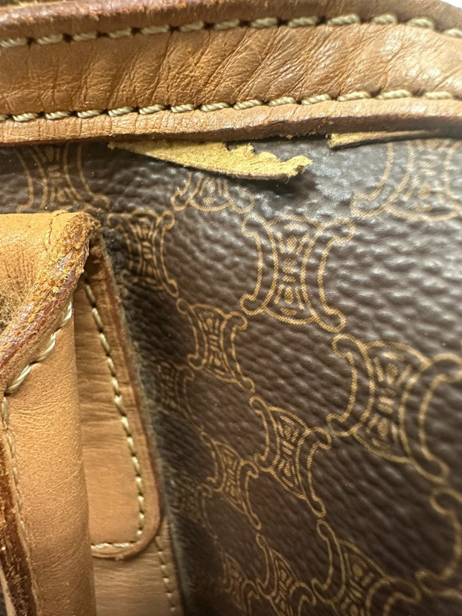 CELINE Logo Macadam Pattern Handbag PVC Leather Brown GHW Italy 63CA648