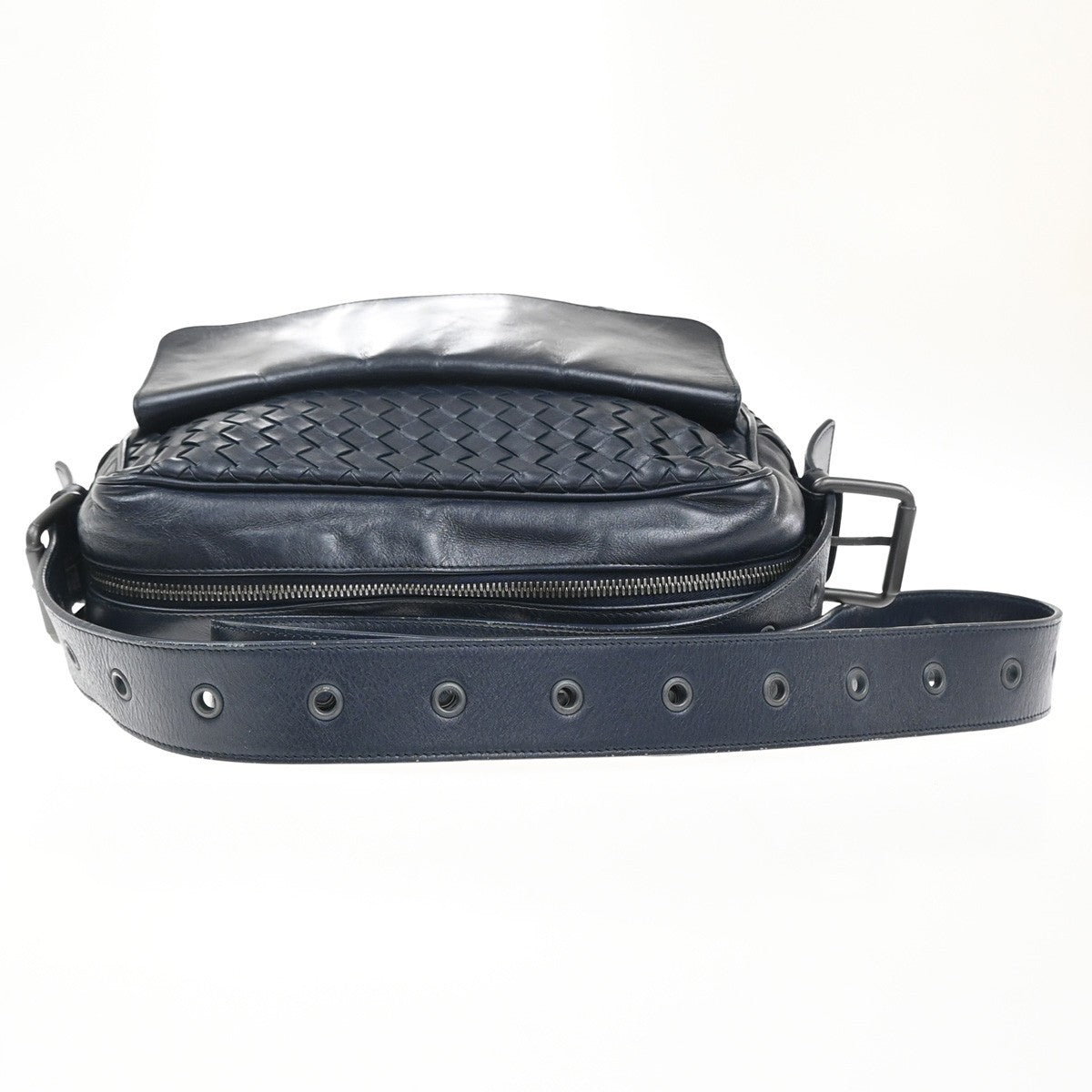 BOTTEGA VENETA Logo Intrecciato Shoulder Bag Leather Navy Blue Italy 12RL854