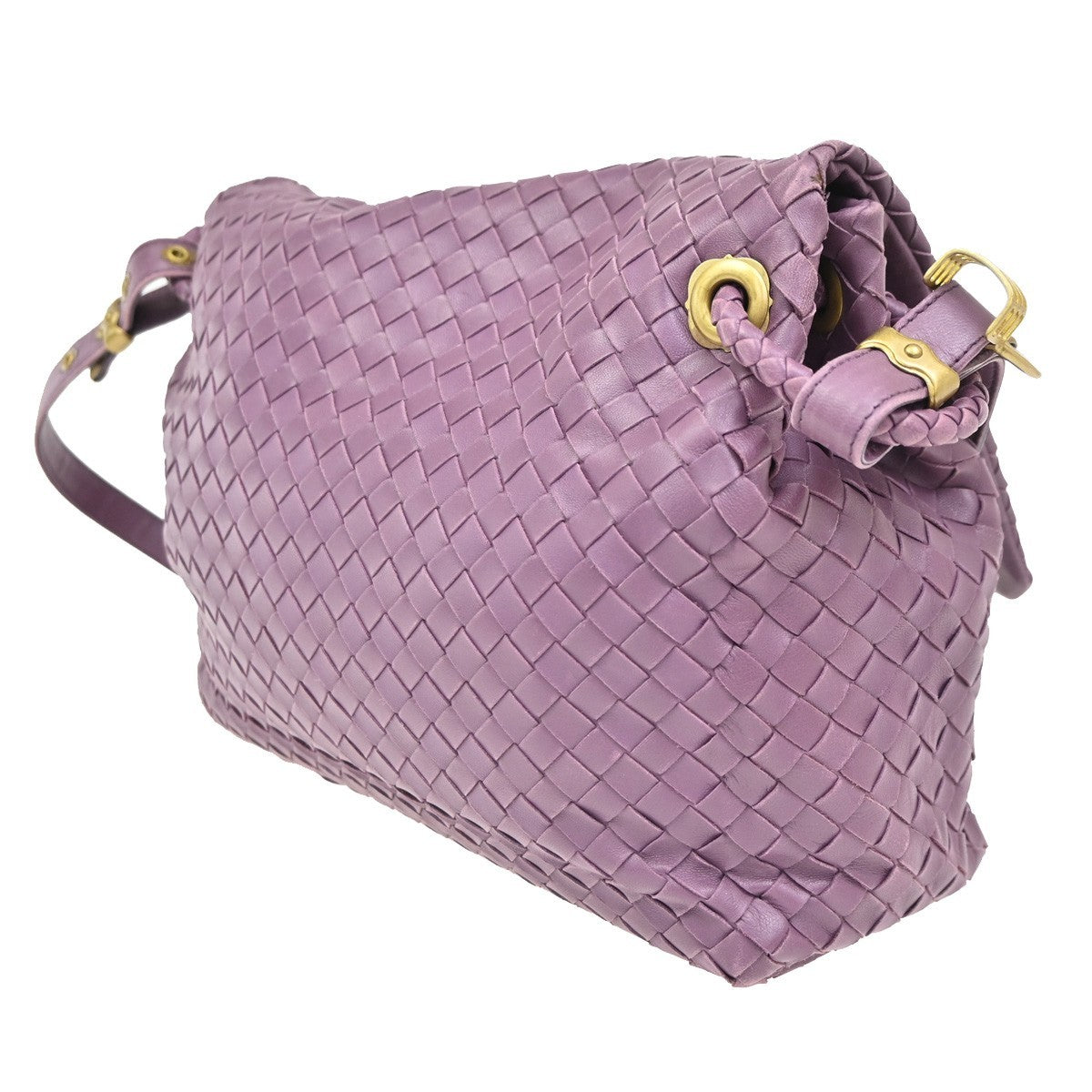 BOTTEGA VENETA Olimpia Intrecciato Shoulder Bag Leather Purple GHW Italy 12RL741