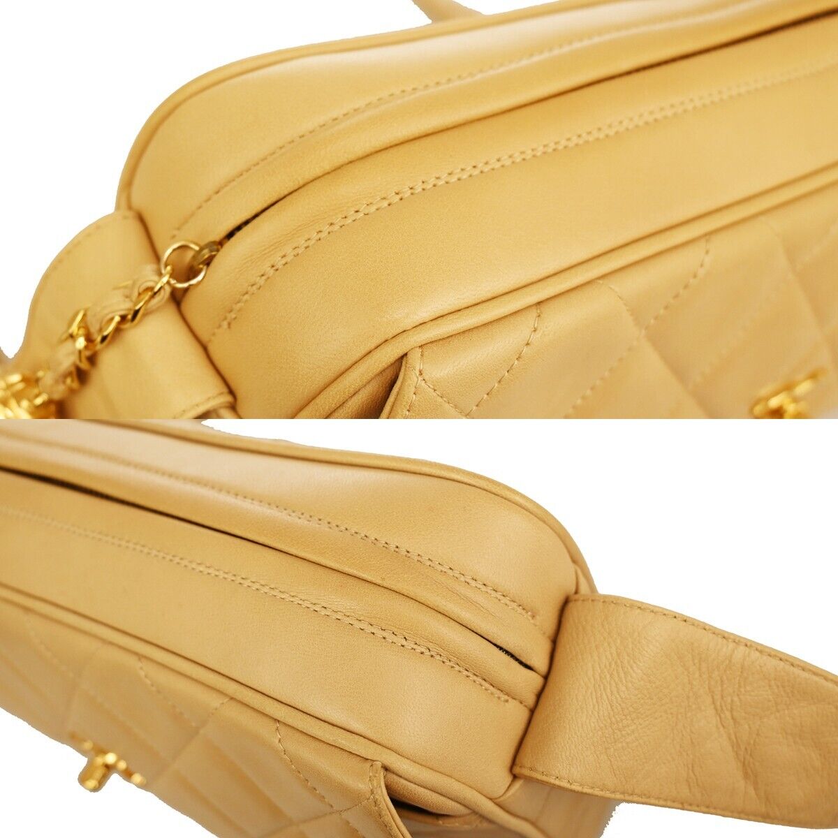 CHANEL CC Logo Matelasse Fringe Shoulder Bag Leather Beige GHW Vintage 617RH359