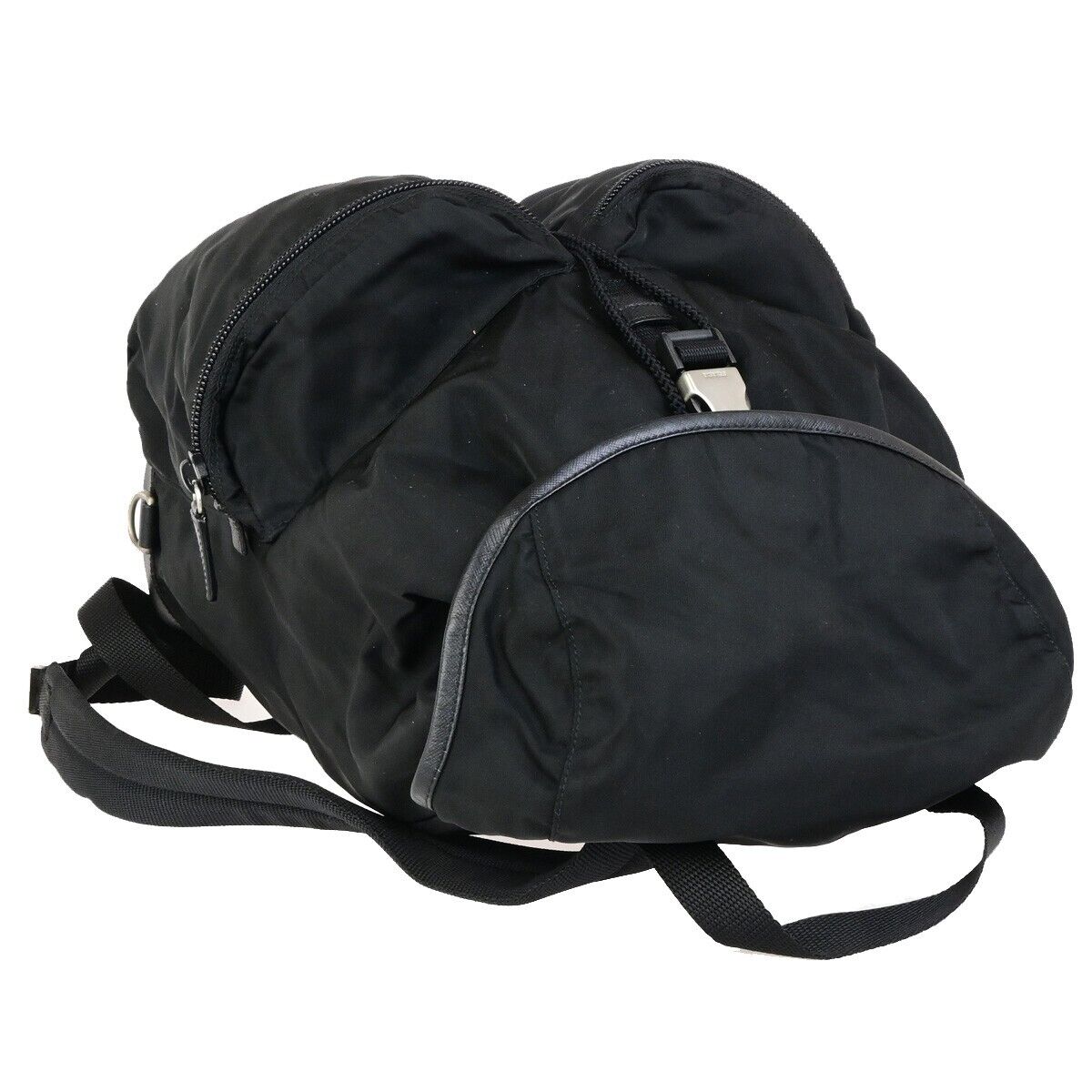 PRADA MILANO Logo Backpack Bag Nylon Leather Black Silver Made In Italy 83KA433