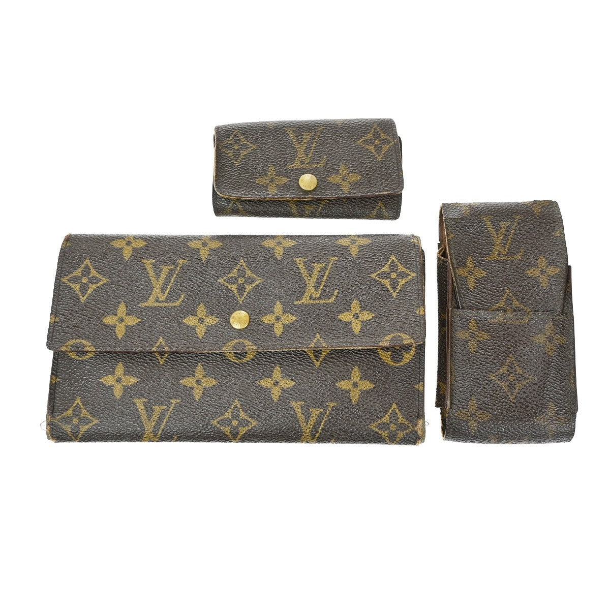 LOUIS VUITTON LV 3 Set Wallet Key Cigarette Case Monogram Leather Brown 01EF824
