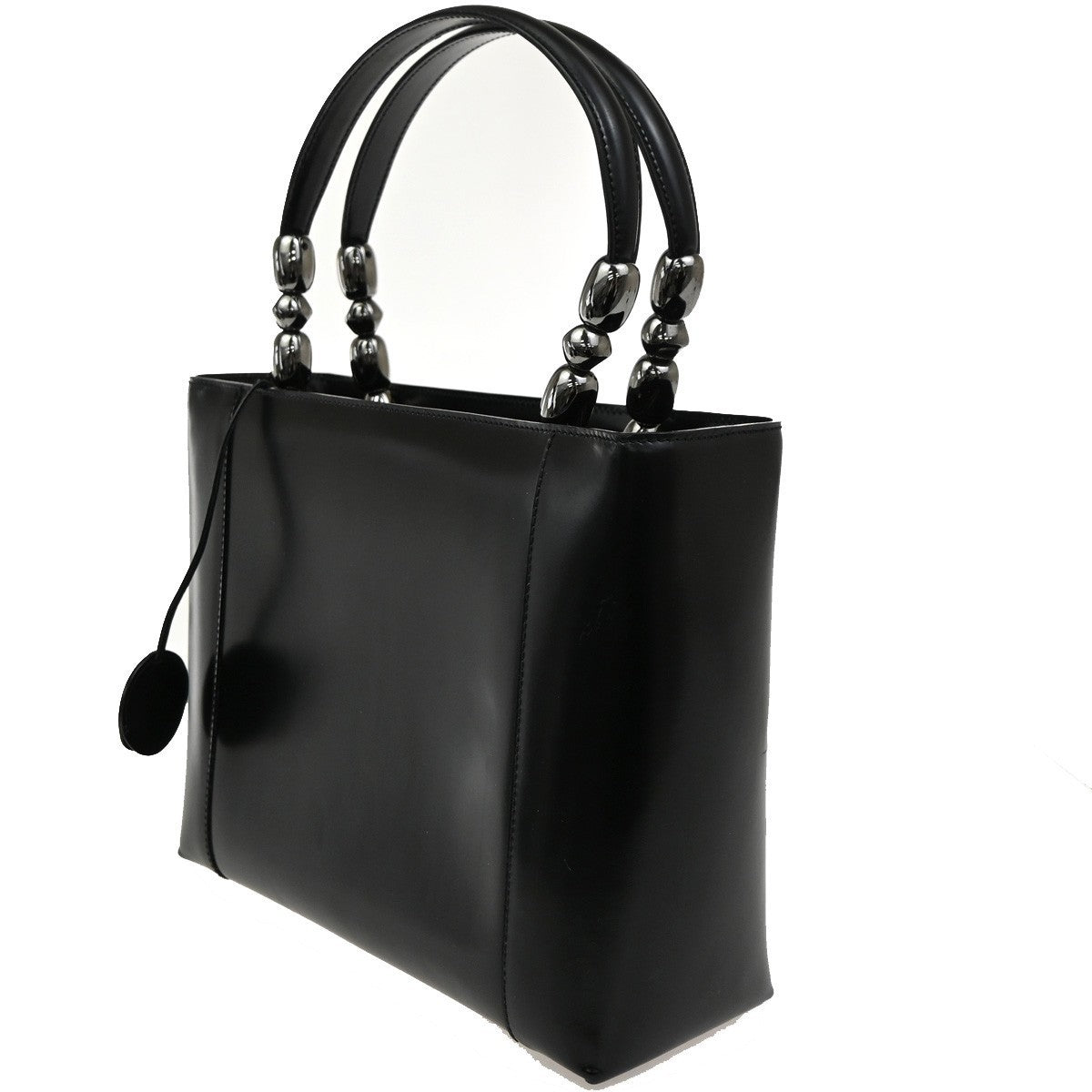 CHRISTIAN DIOR LOGO Maris Pearl  Tote Hand Bag Black SHW Italy 95TA404