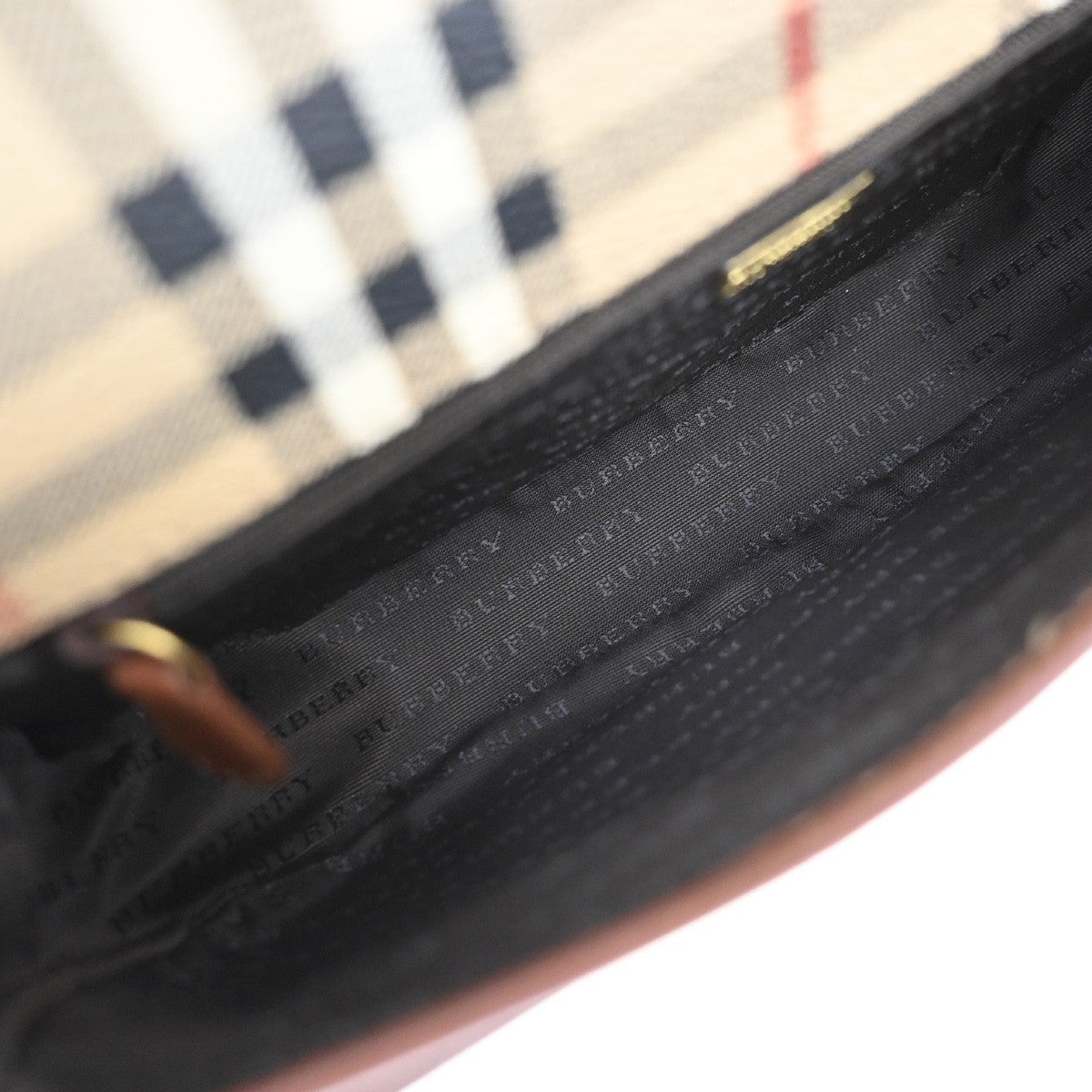 BURBERRY Nova Check Pattern Shoulder Bag PVC Leather Beige Italy GHW 35RL999