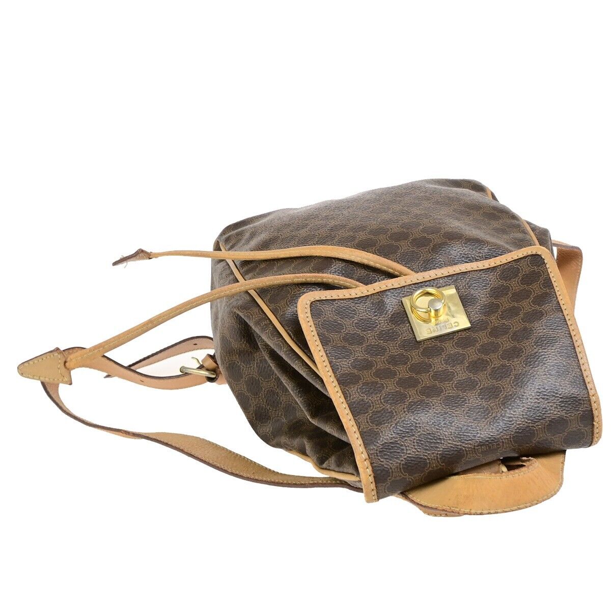 CELINE Logo Macadam Pattern Backpack Bag PVC Leather Brown GHW 67EC951