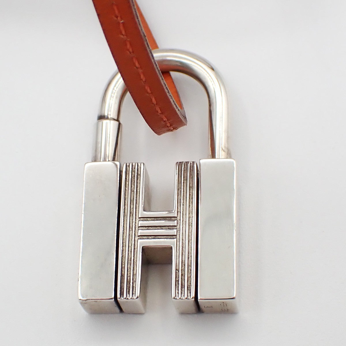 HERMES H Logo Necklace Touareg Pendant Leather Silver Brown Accessory 36RL753