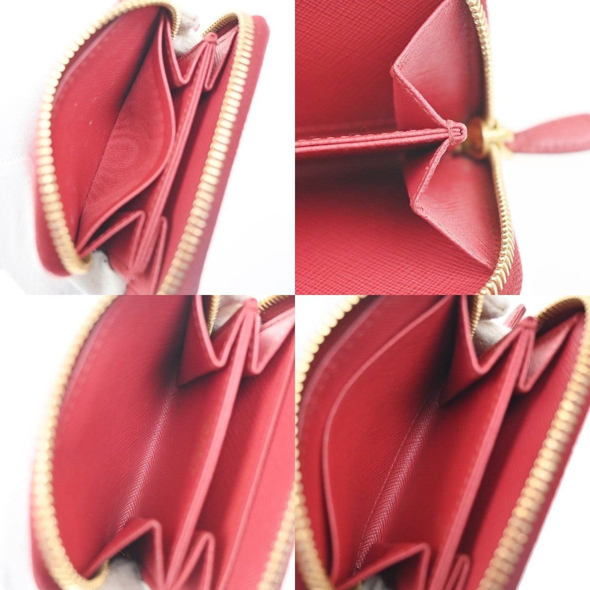 PRADA Zip Around Coin Case Compact Wallet Saffiano Leather Red Italy 37MA483