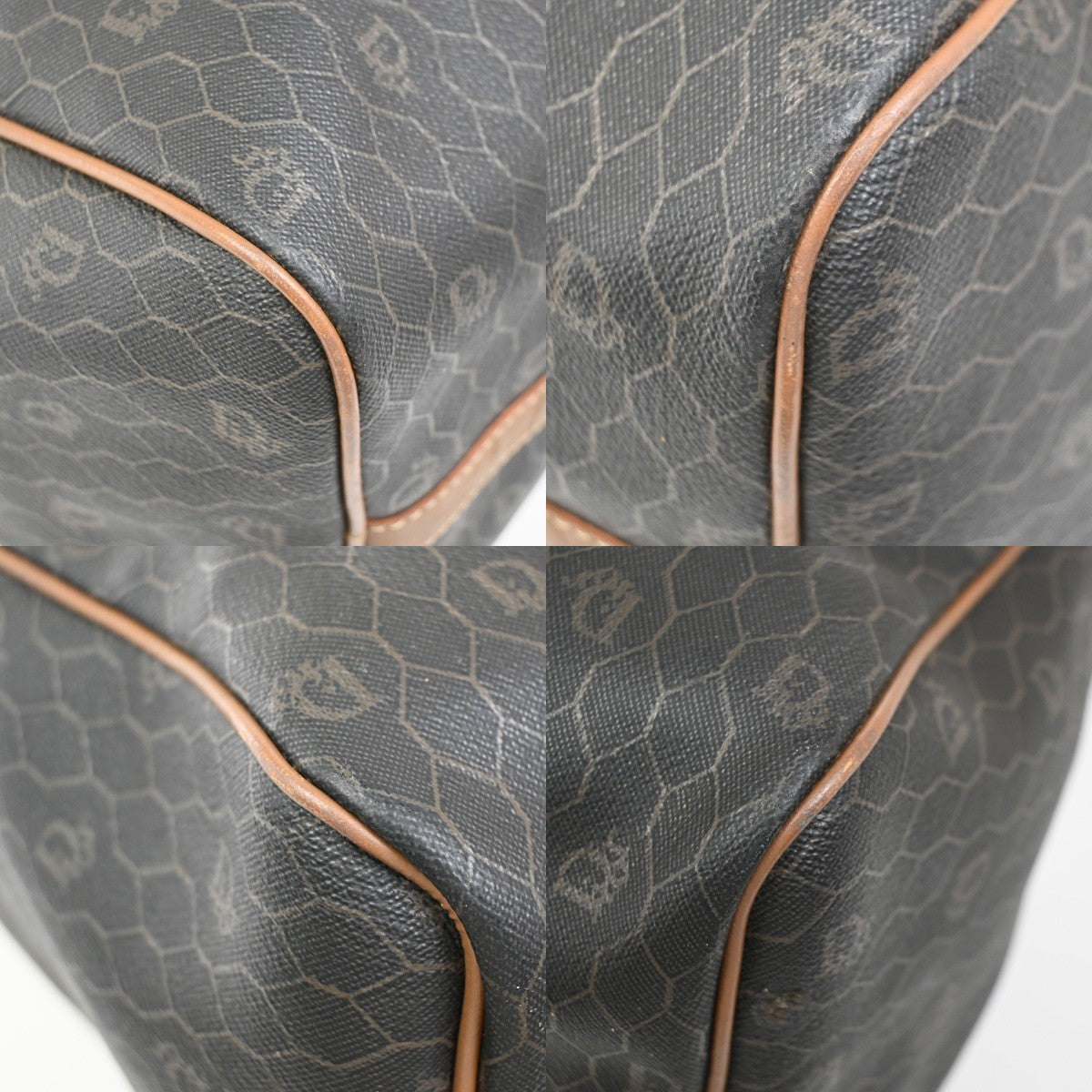 CHRISTIAN DIOR Logo Trotter Honeycomb Hand Bag PVC Leather BN Black GHW 38KC674