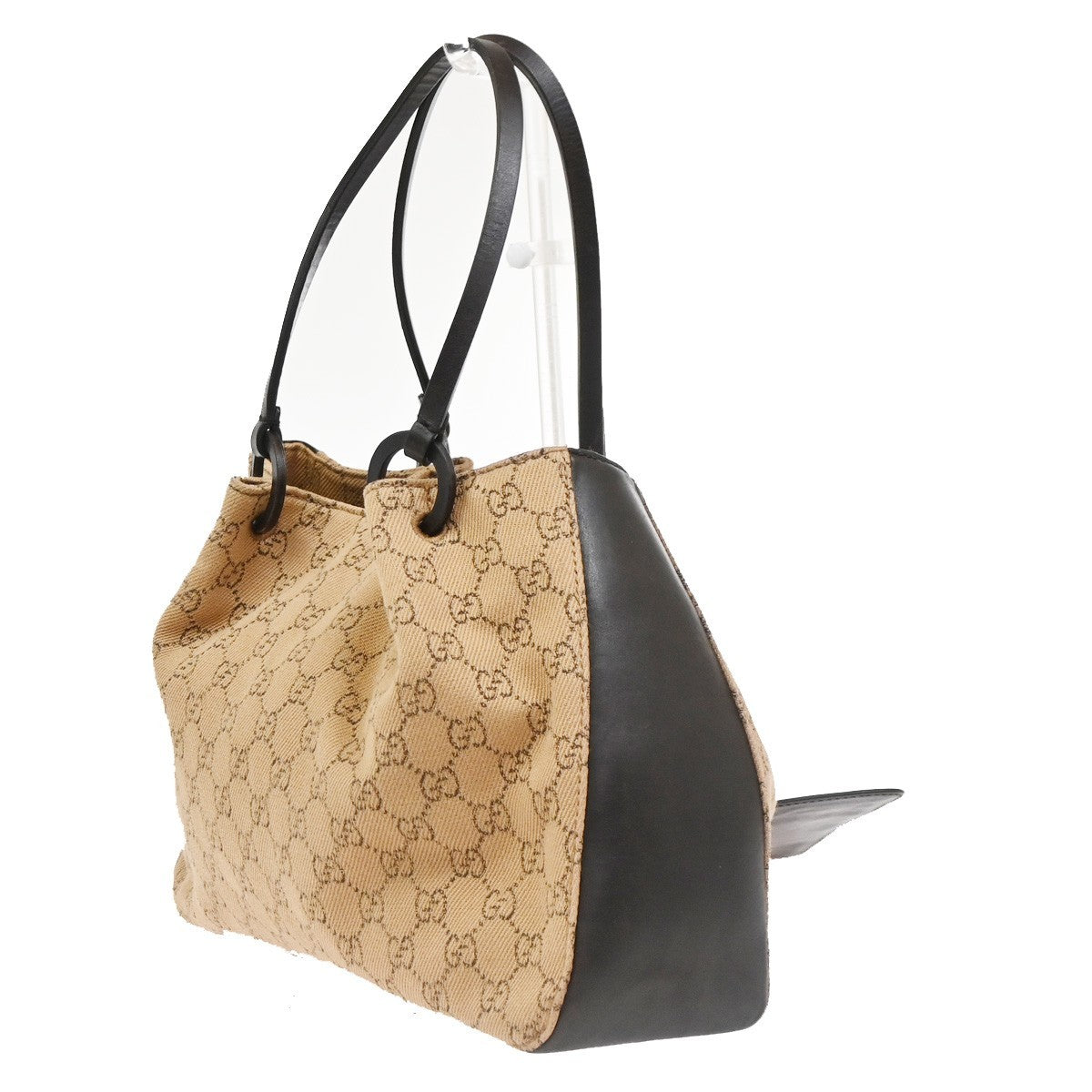 GUCCI Logo GG Pattern Shoulder Tote Bag Canvas Leather Beige Brown Italy 32CA736