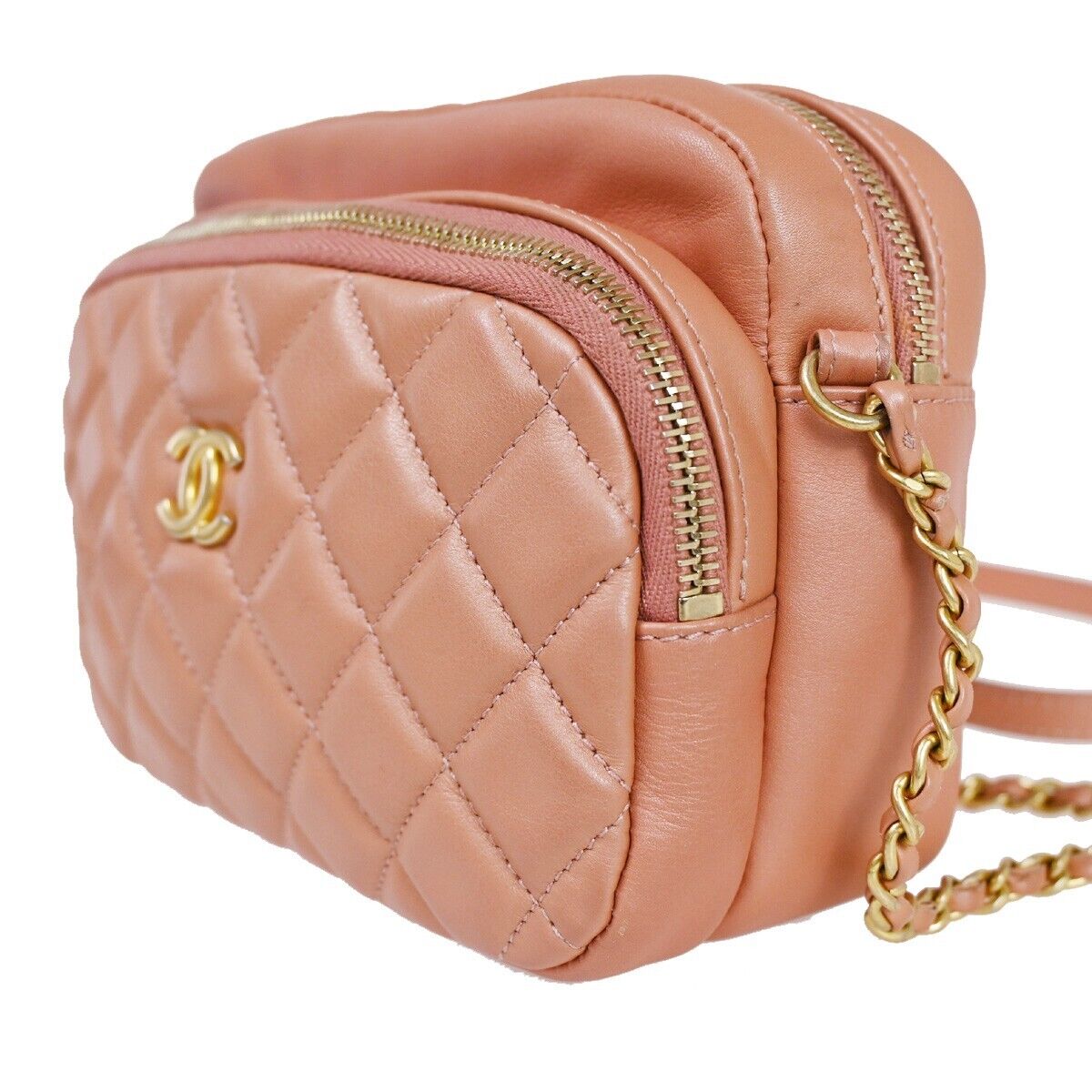 CHANEL CC Matelasse Mini Chain Shoulder Bag Leather Pink GHW Italy 323RH639