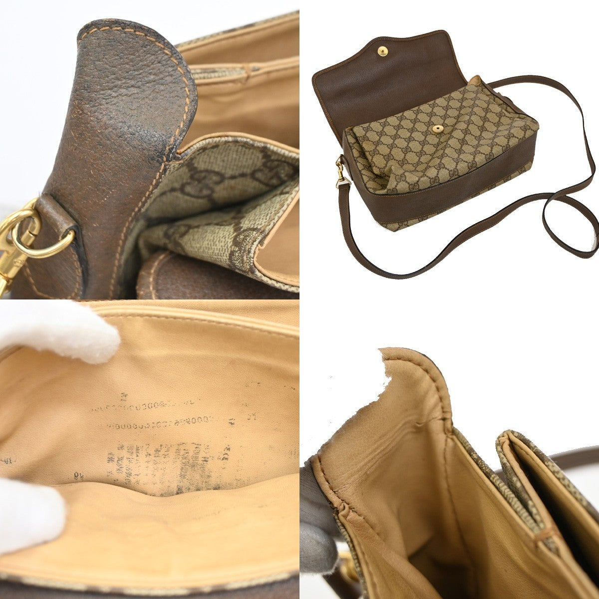 GUCCI Logo GG Pattern Shoulder Bag PVC Leather Brown GHW Italy 04DA118