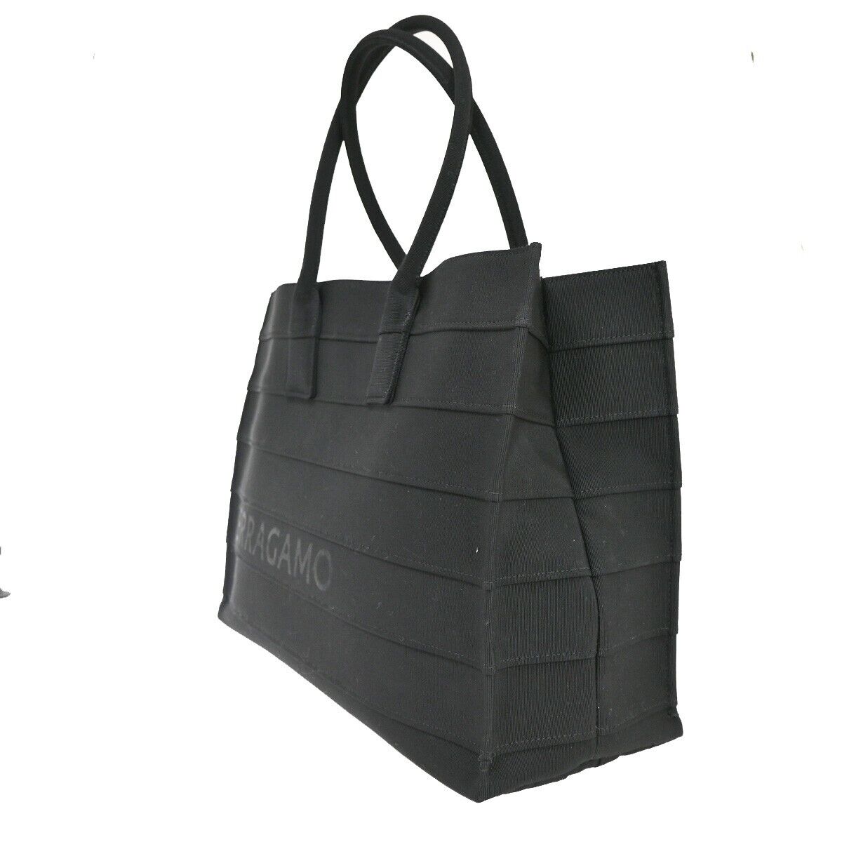 SALVATORE FERRAGAMO Signature Shoulder Tote Bag Canvas Leather Black GHW 57RJ307