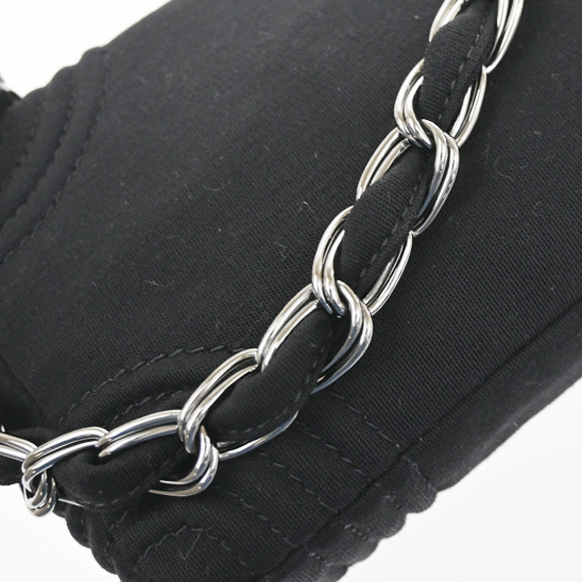 CHANEL CC Logo Jersey Chain Shoulder Bag Canvas Leather Black SHW Italy 678RL975