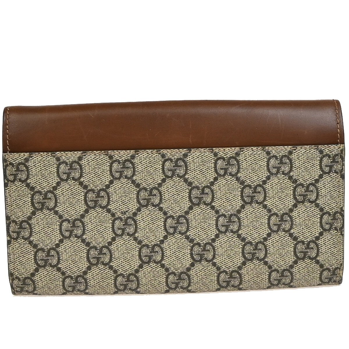 GUCCI Logo GG Pattern Long Bifold Wallet Supreme Leather Brown 62EE139