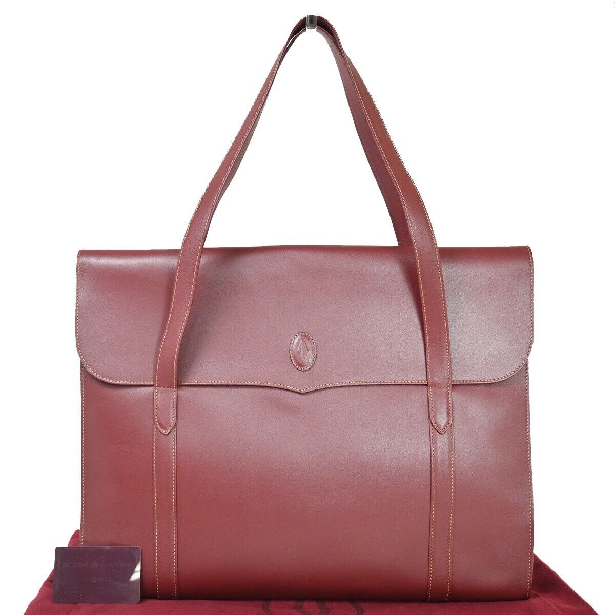 CARTIER 2C Logo Shoulder Tote Bag Leather Bordeaux Gold Made in Italy 69HB818