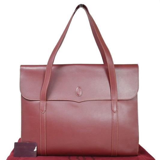 CARTIER 2C Logo Shoulder Tote Bag Leather Bordeaux Gold Made in Italy 69HB818