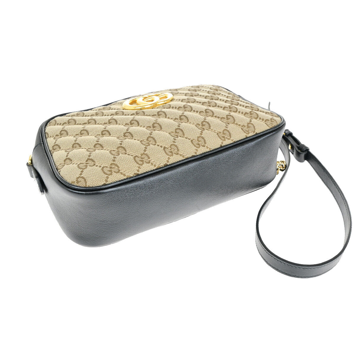 GUCCI Marmont GG Pattern Chain Shoulder Bag Canvas Leather BN BK GHW 673RK031