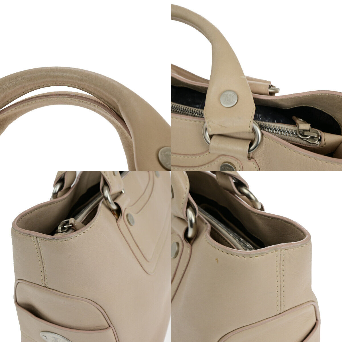CELINE Logo Boogie Macadam Hand Bag Leather Light Pink SHW Italy 63YF055