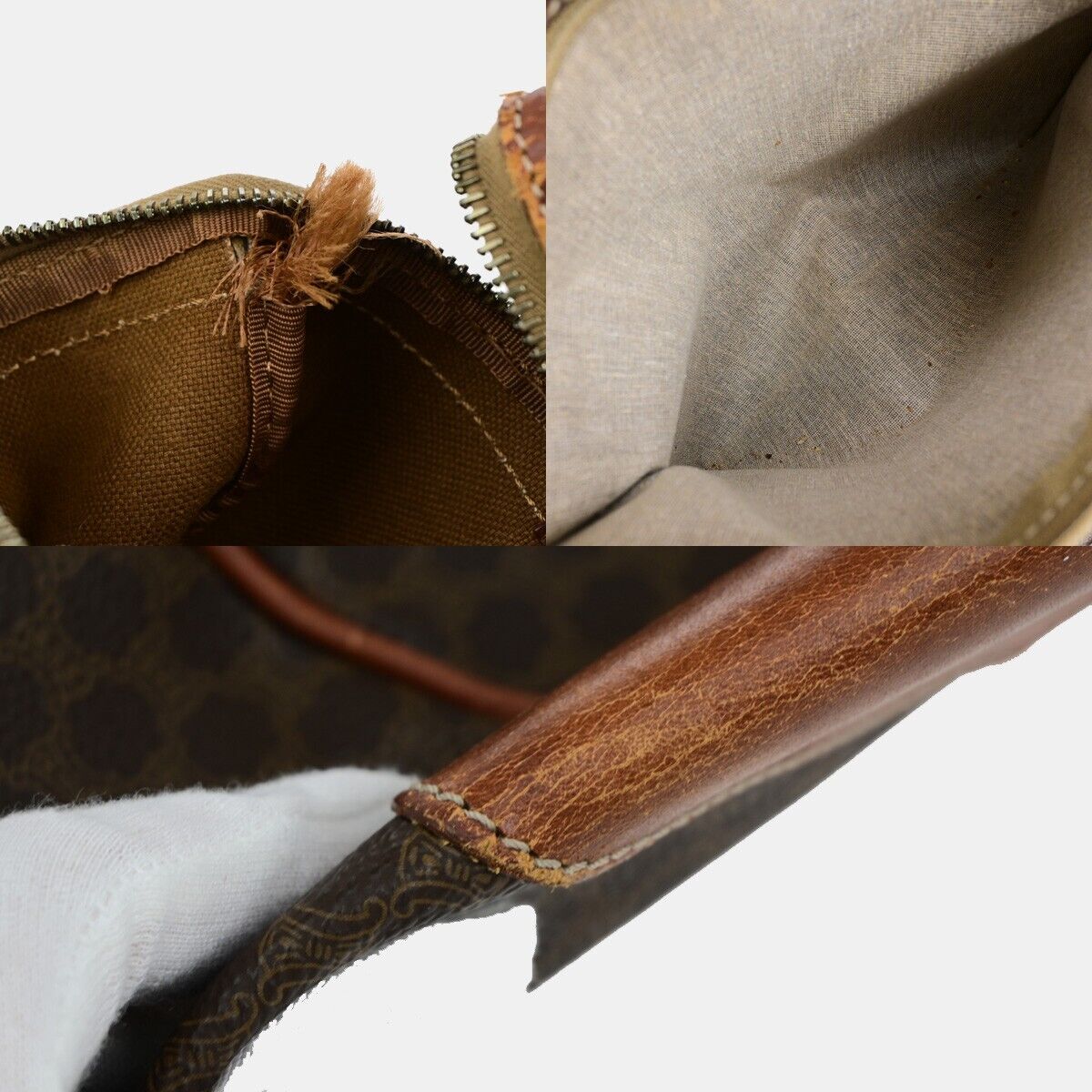 CELINE Macadam Pattern Travel Hand Bag PVC Leather Brown Gold Italy 64EB372