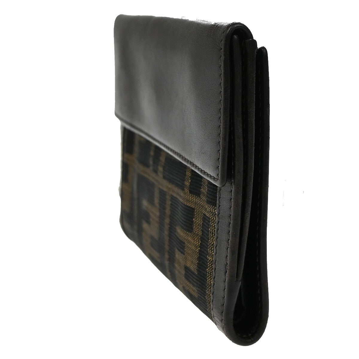 FENDI Logo Zucca Pattern Bifold Wallet Canvas Leather Brown Italy 08EE278
