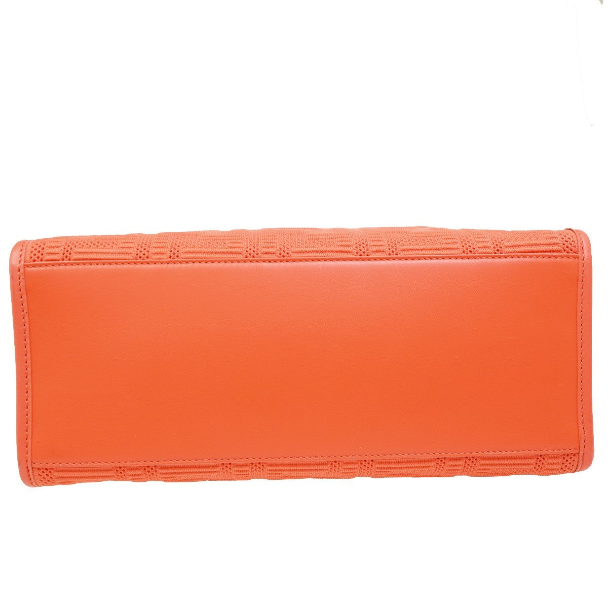 FENDI Logo Zucca Pattern 2way Tote Shoulder Bag Canvas Leather Orange 650RF496