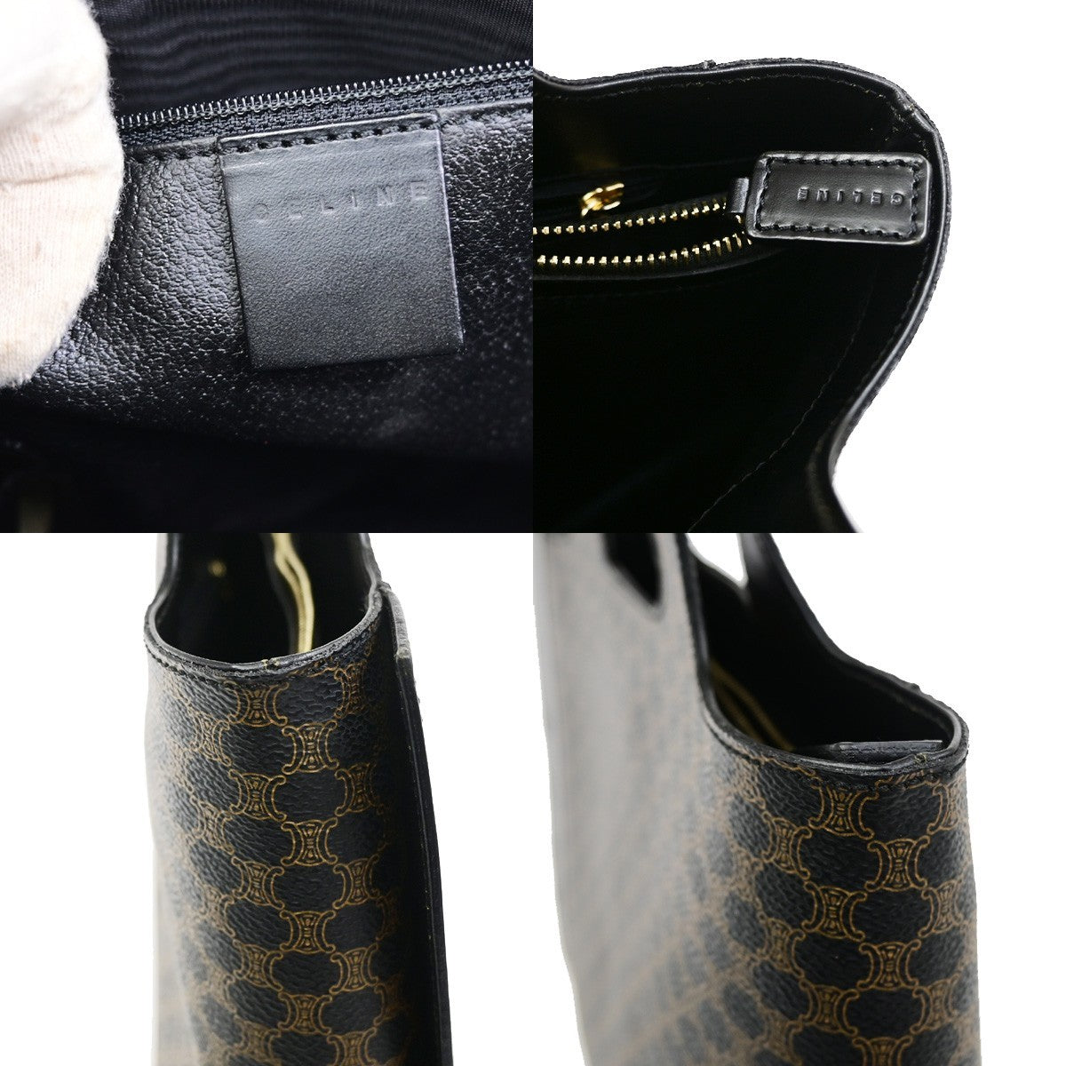 CELINE Logo Macadam Pattern Hand Bag PVC Leather Black GHW Italy 86KD118