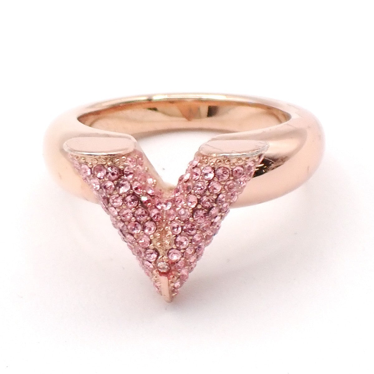 LOUIS VUITTON Essential V Strass Ring Size M Rose Gold Rhinestone M68195 30RL904