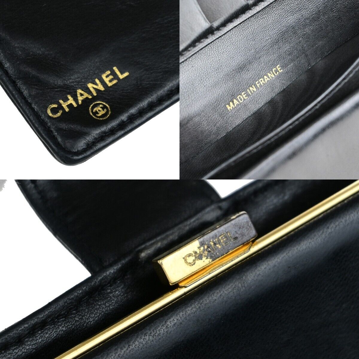 CHANEL CC LOGO Long Bifold Wallet Grained Calfskin Leather Black France 16RK701