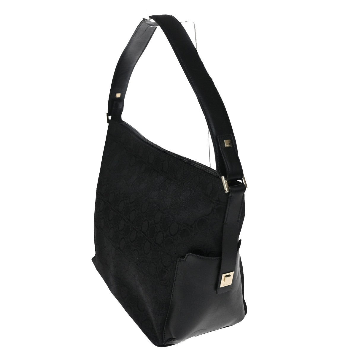 SALVATORE FERRAGAMO Logo Gancini Hand Bag Canvas Leather Black GHW Italy 63CA873