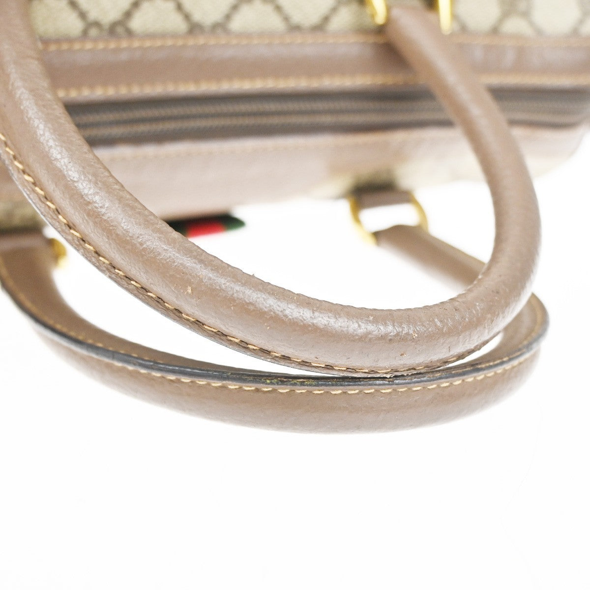 GUCCI Logo Sherry Web Line GG Pattern Hand Bag PVC Leather Brown Italy 65YJ158