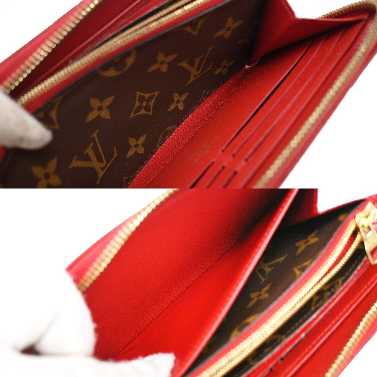 LOUIS VUITTON LV Long Zippy  Wallet Monogram Retiro Brown Red M61187 80KB377