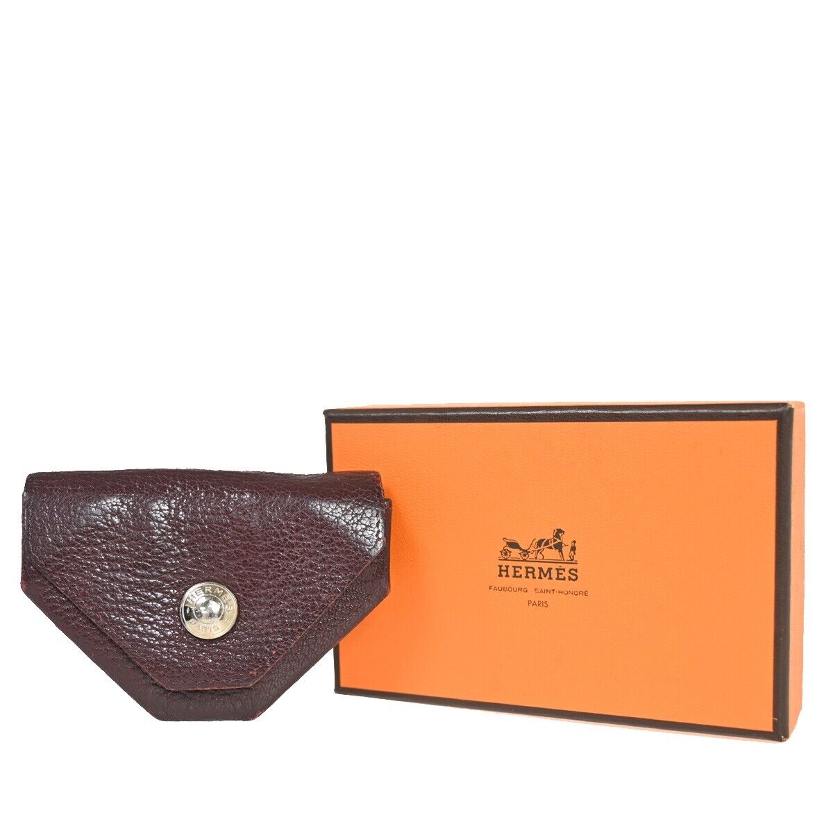 HERMES Logo Le Van Quatre Coin Case Wallet Leather Bordeaux France 01FA303